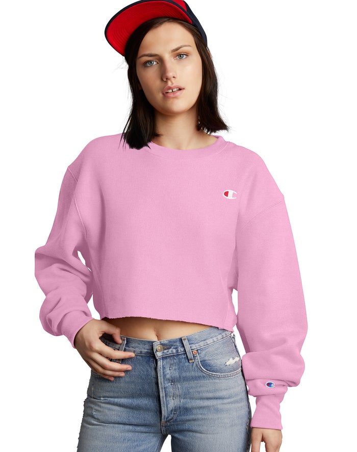 Champion Sweatshirt Dames - Roze - Reverse Weave Cropped Cut-Off Crew ( 079512-NVO )